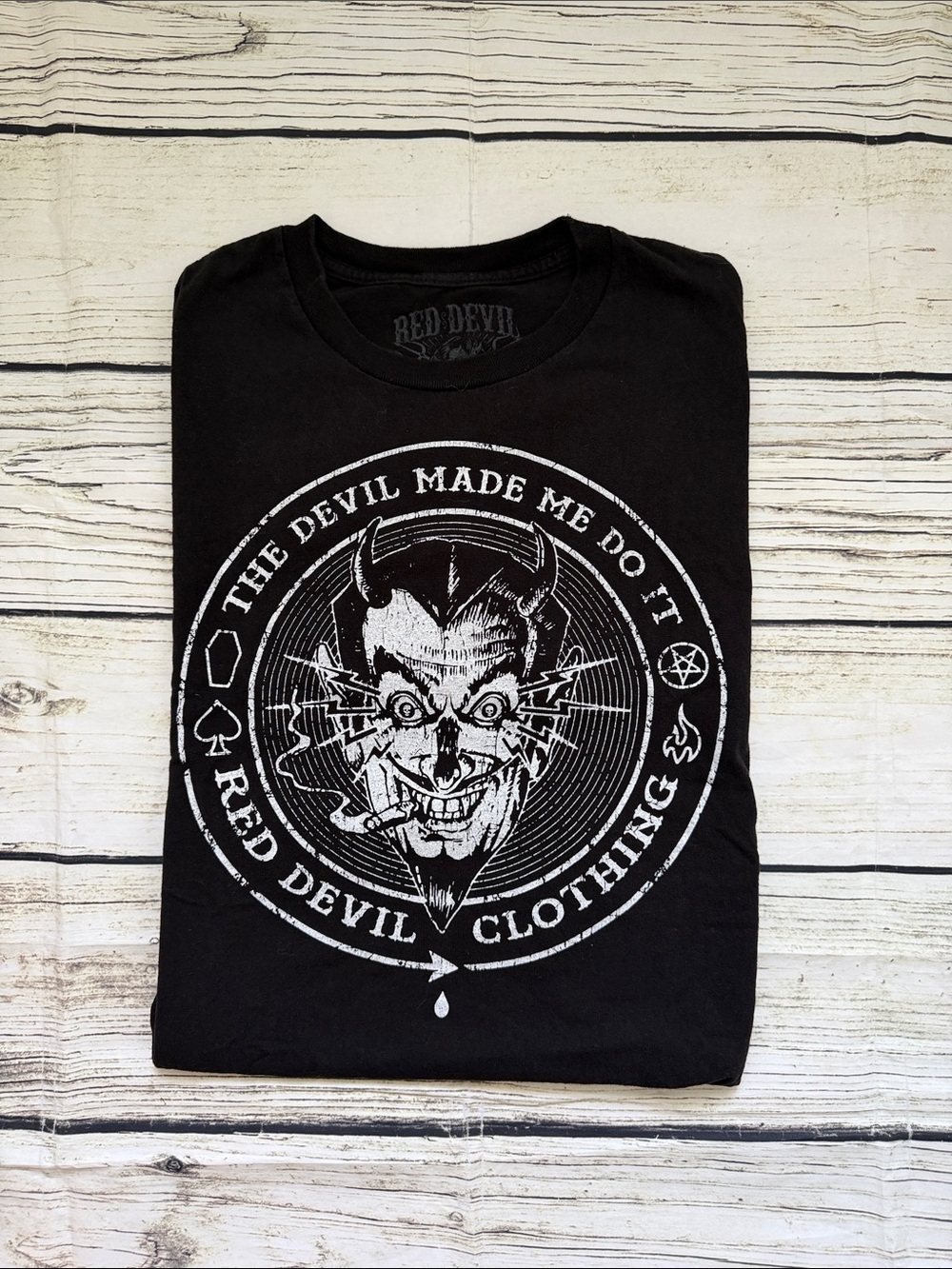 Red Devil Men’s Black Graphic Tee - The Devil Made Me Do It L